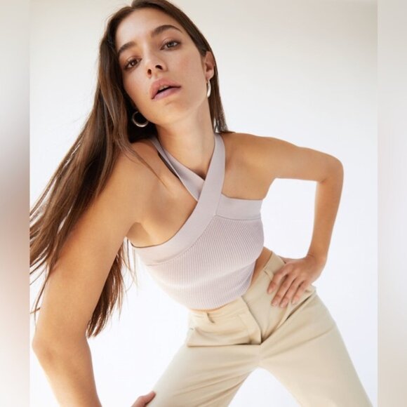 Aritzia Babaton Sculpt Knit Criss Cross Cropped Halter Tank Size XS - Picture 2 of 9